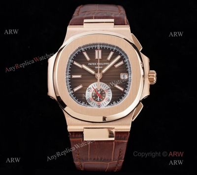 3K Factory V2 Swiss Replica 5980 Patek Philippe Nautilus Rose Gold Brown Dial Chronograph Watch